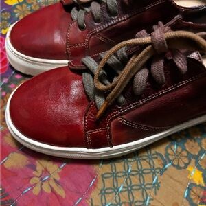 Bed Stu Red Leather Sneakers with Two-Tone Laces